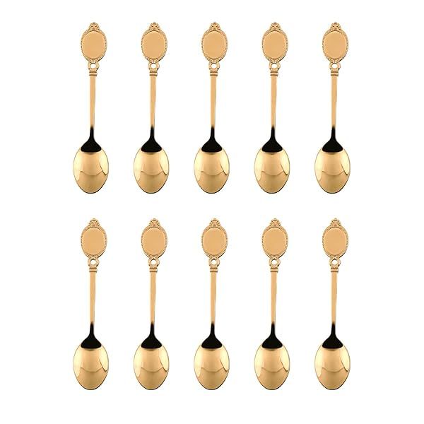 10 Pcs Gold Flower Spoon Set - Stainless Steel Coffee & Dessert Spoons for Tea, Ice Cream & Mixing