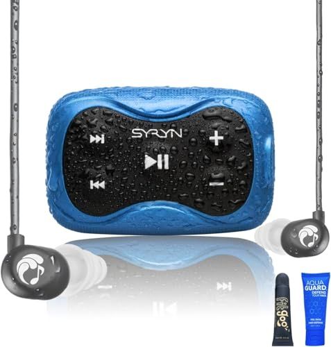 100% Waterproof SYRYN Swimbuds Flip Bundle: 2,000 Songs, 138 Hours Audio - Easy MP3 Transfer for Swimming!