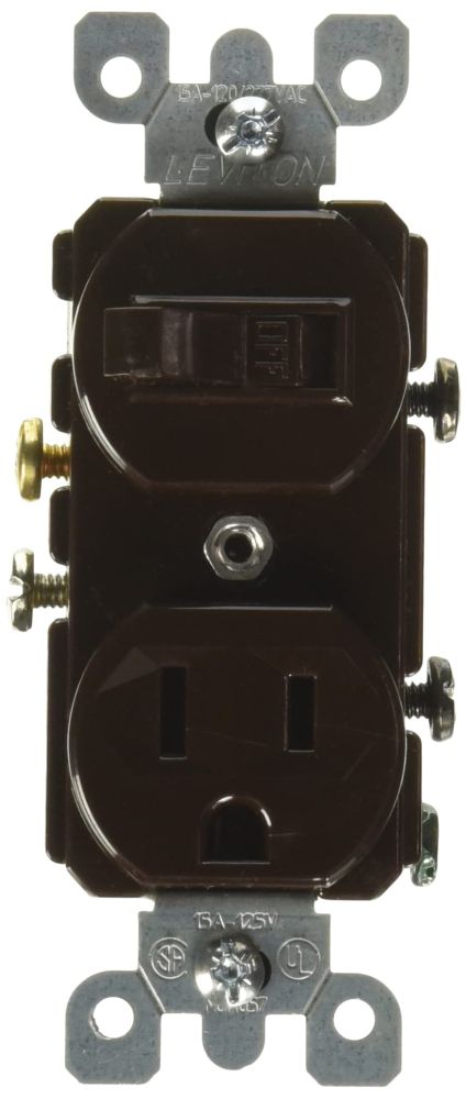 Leviton 5225 15 Amp Duplex Switch/Receptacle - Grounding, 120 Volt, Brown | Buy Now!
