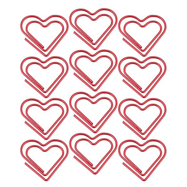 12 Pcs Heart Shape Paper Clips - Metal Document Clips for School & Office Organization (Red)