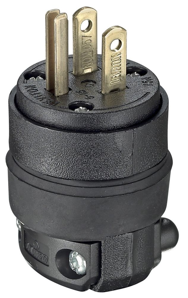 Leviton 515PR 15 Amp 125V Rubber Plug - NEMA 5-15P Straight Blade, Durable Black Design