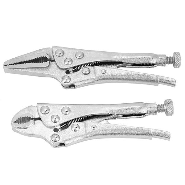 2pcs Locking Pliers Set - 4.3in Ground Mouth & 4.9in Straight Jaw Lock Clamp Tools for Secure Grip