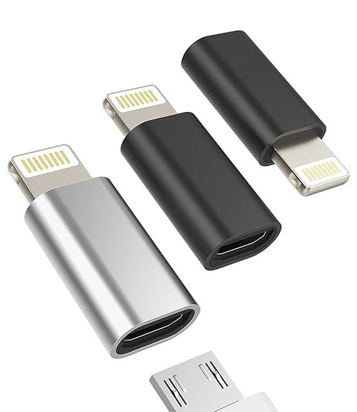 Zoyuzan 3-Pack Micro USB to Lightning Adapters - Compatible with Phones & Headphones, 12-Month Warranty