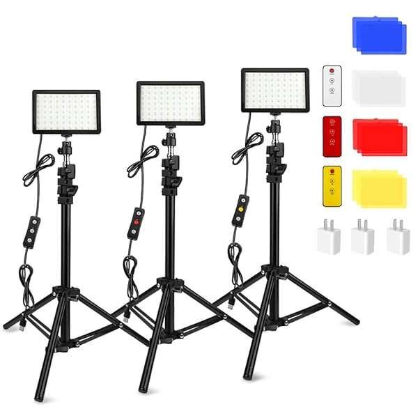 Obeamiu 70 LED Video Light Kit with Tripod & Color Filters for YouTube Photography & Low Angle Shooting