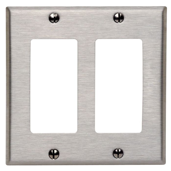 Leviton 84409-40 Stainless Steel 2-Gang Decora/GFCI Wallplate - Durable Device Mount