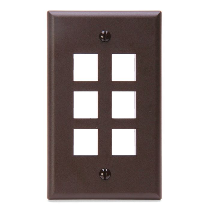 Leviton 41080-6BP QuickPort Wallplate: 6-Port Single Gang in Brown - Perfect for Home Networking