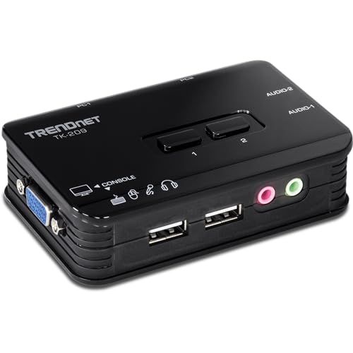 TRENDnet 2-Port USB KVM Switch TK-209K: Manage 2 PCs with Audio, Hot-Plug, Auto-Scan & More for Windows & Linux