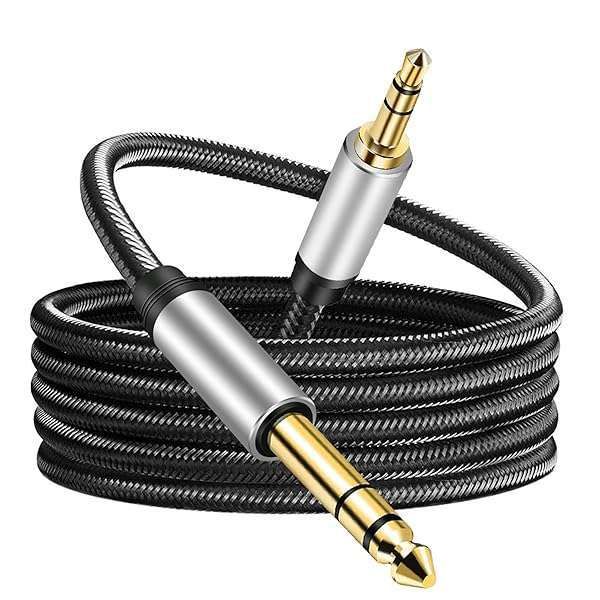 10Ft Gold-Plated 3.5mm to 6.35mm Audio Cable - Nylon Braided TRS for Cell Phones & Amplifiers