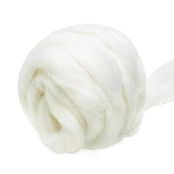 3.53oz White Wool Roving Yarn for Needle & Wet Felting | Pure Chunky Fiber Supplies for DIY Hand Spinning