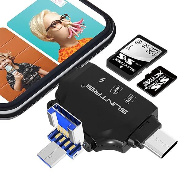 4-in-1 SD Card Reader for iPhone, iPad, Android, Mac & PC - Portable Adapter for SD & Micro SD Cards