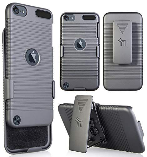 Buy Nakedcellphone Case with Clip for iPod Touch 7/6/5 - Black Ribbed Hard Cover & Belt Holster Combo