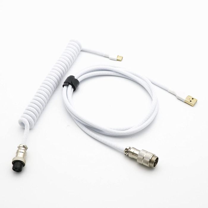 Angitu L Shape USB C Cable for Mechanical Keyboards - 1.5M Double Sleeved Spring Spiral with GX16 Aviator Connector