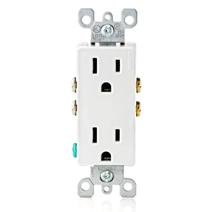 Leviton 5325-W 15 Amp Decora Duplex Receptacle - Residential Grade Grounding Outlet in White