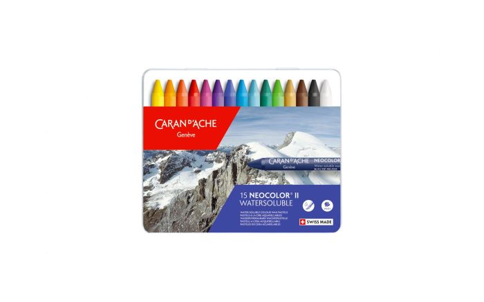 Caran d'Ache Classic Neocolor II Water-Soluble Pastels - 15 Vibrant Colors for Artists