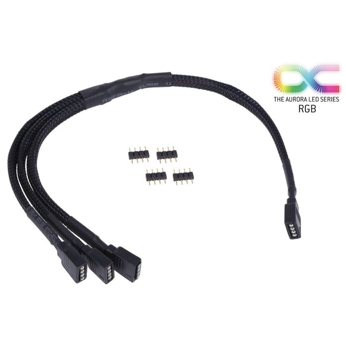 Alphacool 18538 Y-Cable RGB 4-Pin to 3X 4-Pin 30cm - Black ARGB LED Connector Cables