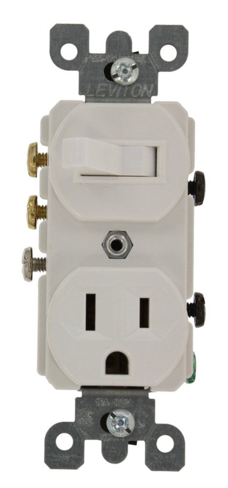 Leviton 5245-W Decora 3-Way Switch/Receptacle Combo - 15A, 120V, White | Easy Installation & Versatile Use