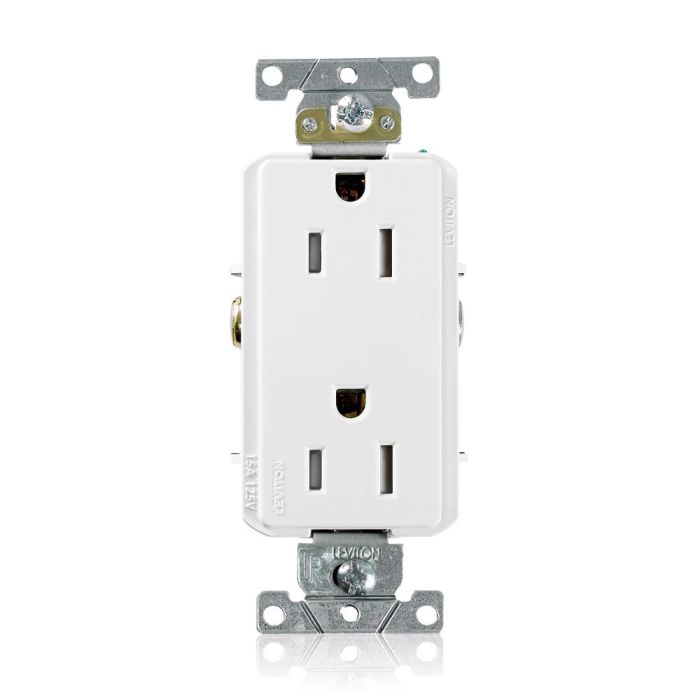 Leviton TDR15-W 15 Amp Decora Plus Duplex Receptacle - Tamper Resistant, Self Grounding, Commercial Grade, White