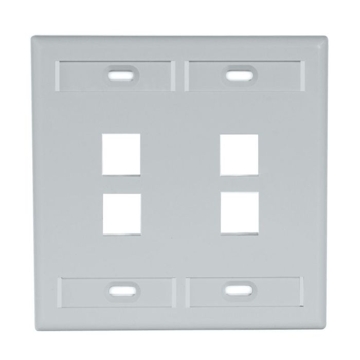 Leviton 42080-4GP 4-Port Dual Gang Wallplate with ID Windows - Grey QuickPort Solution