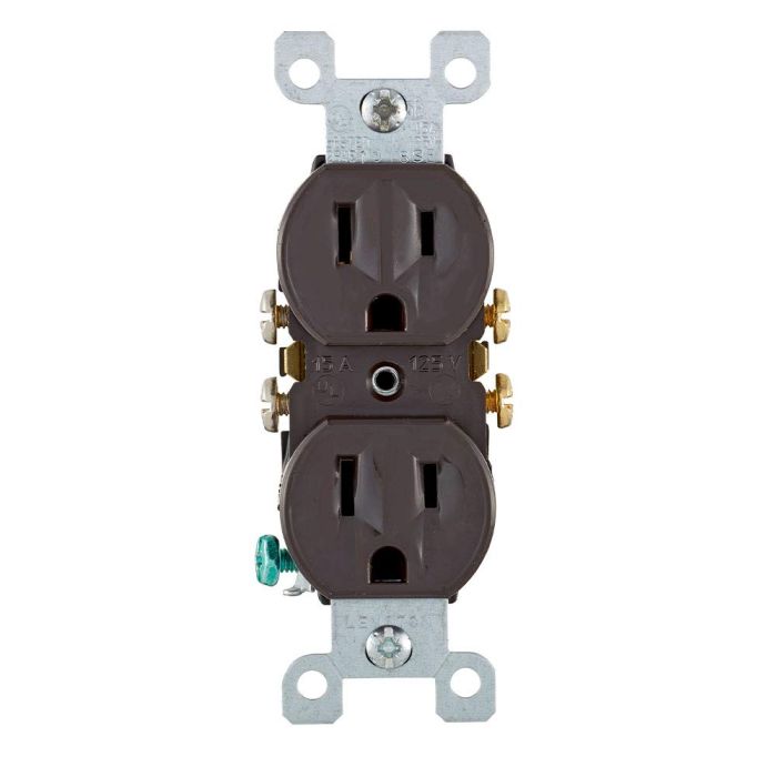Leviton 5320 Duplex Receptacle: 15 Amp, 125 Volt, Grounding, Residential Grade - Brown Finish