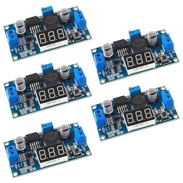 5Pcs LM2596S Buck Converter with LED Display - Step-Down Regulator 4-40V to 1.25-37V for Car & Motor Power Supply