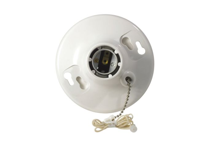 Leviton R50-08827-CW4 Lamp Holder: 660W Pull Chain for Incandescent & CFL Bulbs - Medium White
