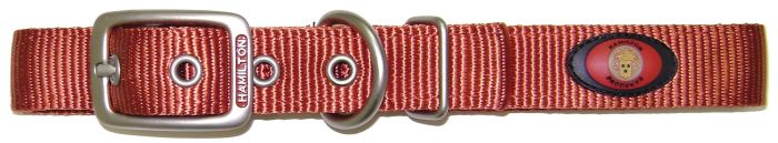 Hamilton Double Thick Nylon Dog Collar - 1-Inch x 22-Inch, Red Brick with Brushed Hardware Finish