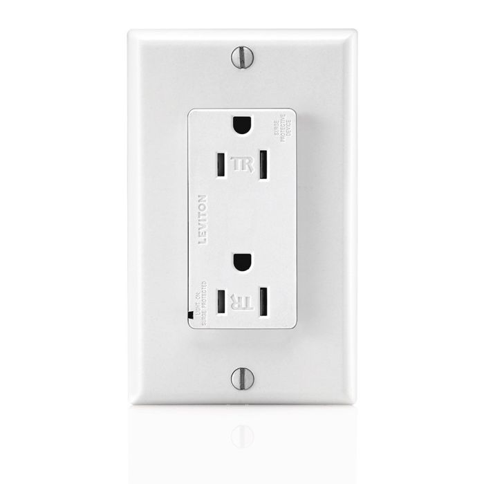 Leviton T5280-W 15A Surge Suppressor Receptacle: Tamper Resistant, Commercial Grade, Self Grounding, White