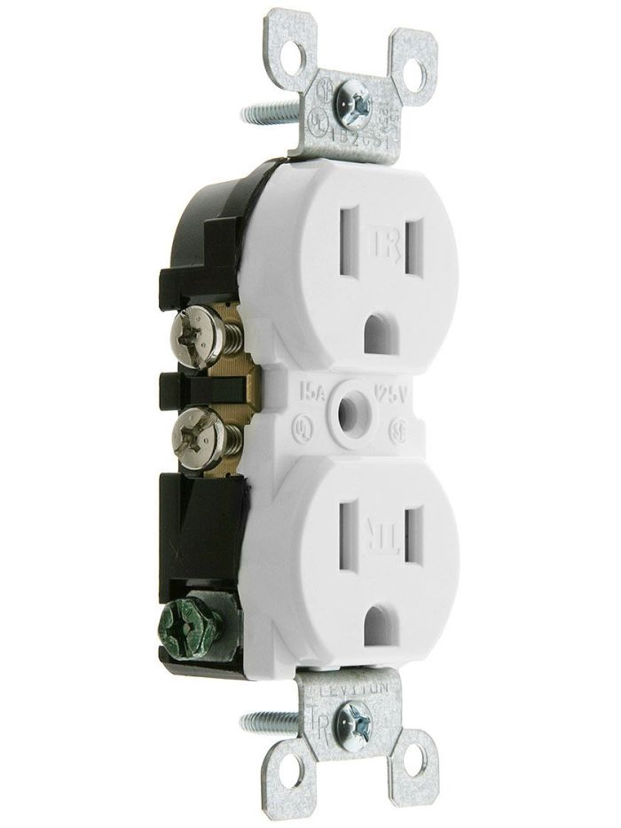 Leviton T5320-W Tamper Resistant Duplex Receptacle - 125V, 15A, 2 Pole, 3 Wire, White | Safe & Durable Electrical Outlet