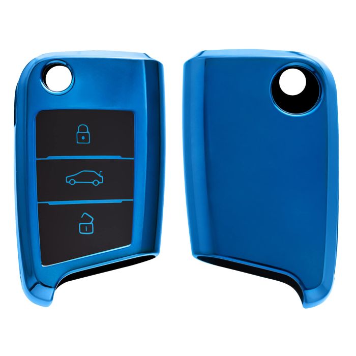 KWMobile VW Golf 7 MK7 Key Cover - Soft TPU 3 Button Fob Protector Case in Blue High Gloss