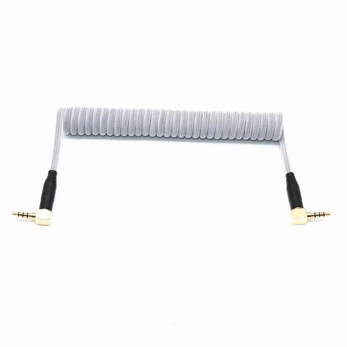 Angitu 3.5mm TRRS to TRRS Coiled Cable for Split Mechanical Keyboards & RODE SC7 - 17CM Black/White Audio Cord