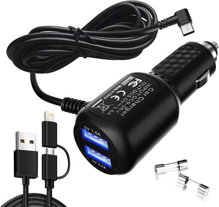 2024 Upgraded Dash Cam Charger: Dual USB-C Car Charger for Rexing, AKASO, Garmin & More (11.5ft)