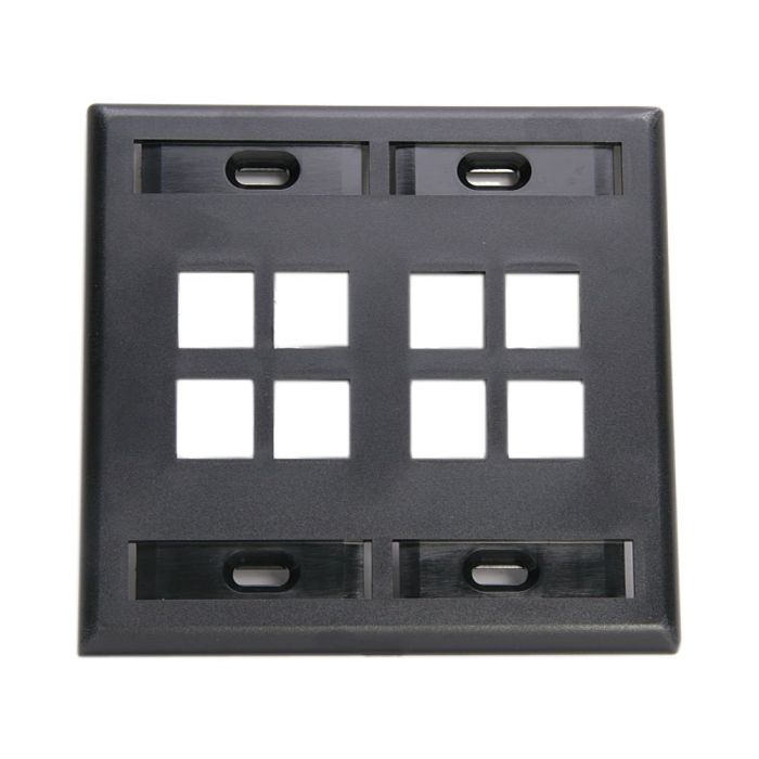 Leviton 42080-8EP 8-Port Dual Gang Wallplate with ID Windows - Black QuickPort Solution