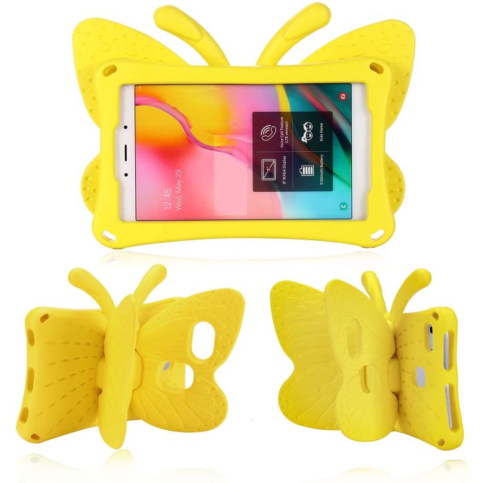 Simicoo 3D Cute Butterfly Case for Samsung Galaxy Tab A 8.0 - Shockproof, Kid-Friendly, Lightweight EVA Stand (Yellow)
