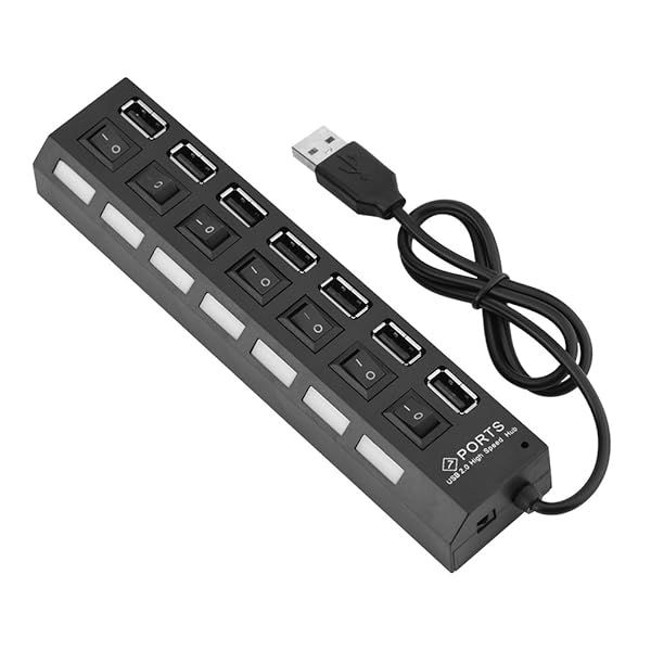 7-Port USB Hub: 480Mbps Plug & Play Charger with Independent Switches for Phones, Tablets, Keyboards & More