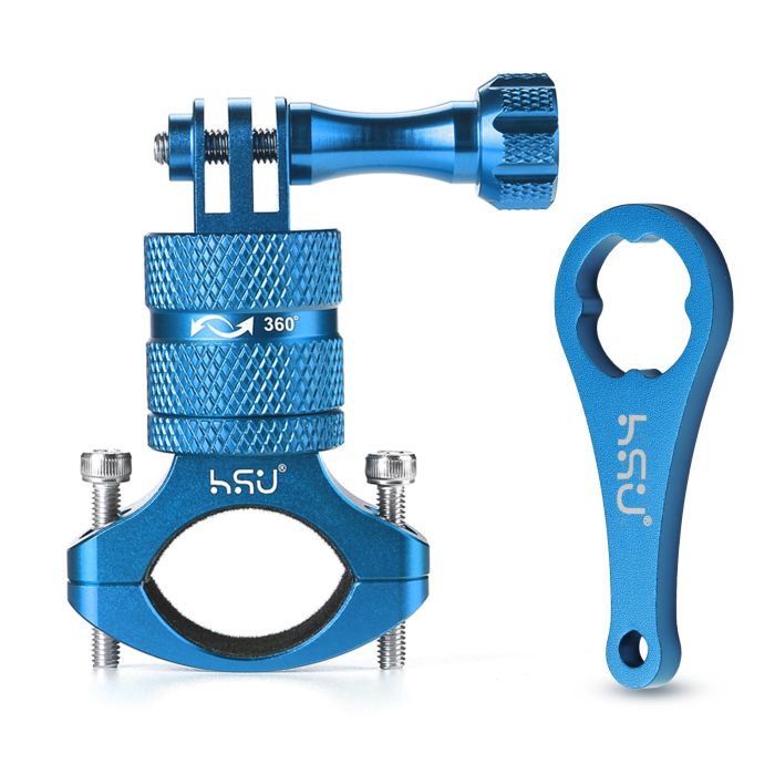 HSU Aluminum Bike Bicycle Handlebar Mount for Gopro Hero 13/12/11/10/9/8/7/6/5/4 Session SJCAM AKASO Campark and Other Action Cameras, 360 Degrees Rotary Mountain Bike Rack Mount (Blue)