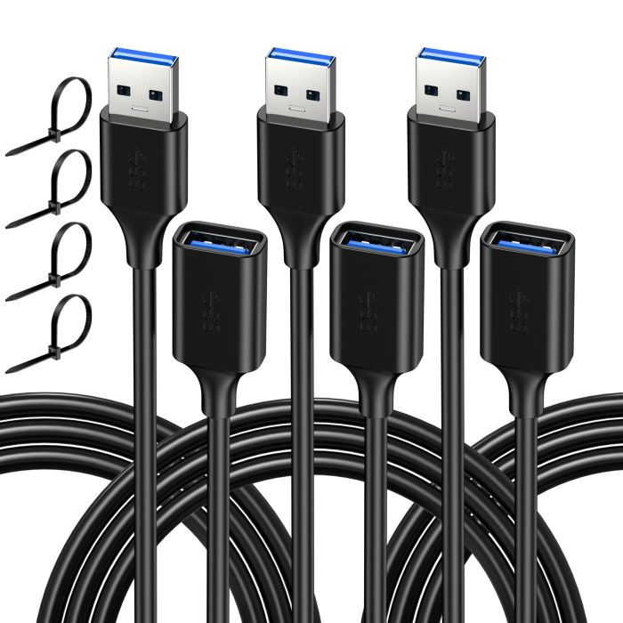 USB Extender Cord 13FT (3 Pack) - USB 3.0 Extension Cable for Flash Drives, Hard Drives, Printers & More