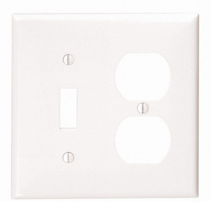 Leviton 80705-W 2-Gang Wallplate: Durable Thermoplastic Nylon, Standard Size, White Toggle & Duplex Combo
