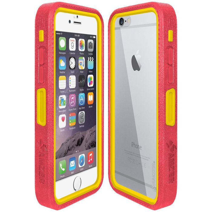 Amzer Crusta Rugged Tempered Glass Case with Belt Clip for iPhone 6/6s - Pale Red & Yellow