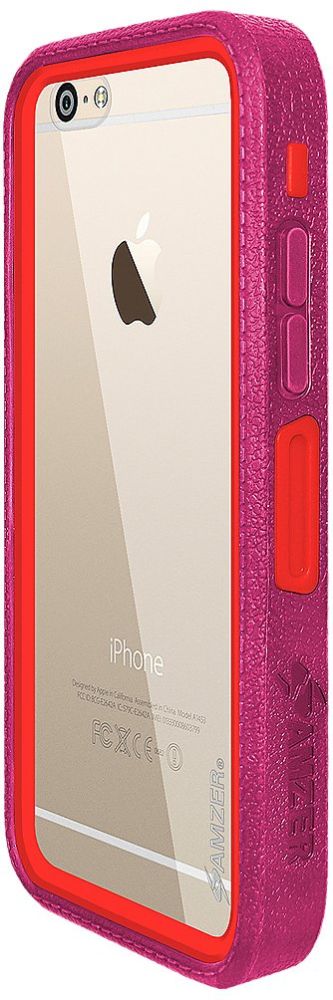 Amzer Crusta Rugged Case for iPhone 6/6s Plus - Tempered Glass, Belt Clip, Magenta on Red - Fits Silver, Gold & Rose Gold Models