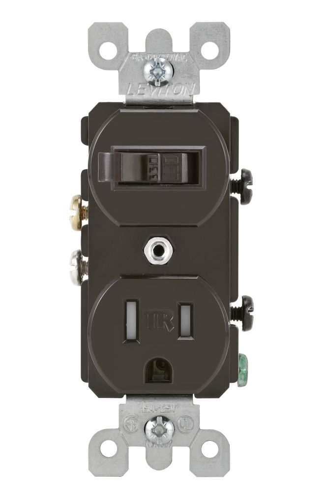 Leviton T5225 Combo: 15 Amp Toggle Switch & 125V Tamper-Resistant Receptacle in Brown