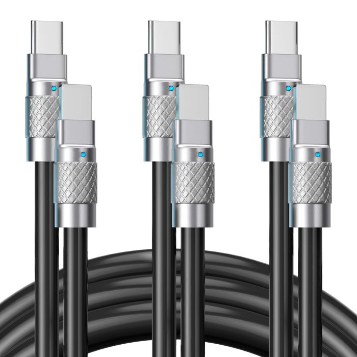 Statik TsumoCharge 27W Fast Charging USB C Cable - 6FT Heavy-Duty Silicone, Data Transfer, 3-Pack with Cord Wrap Organizer