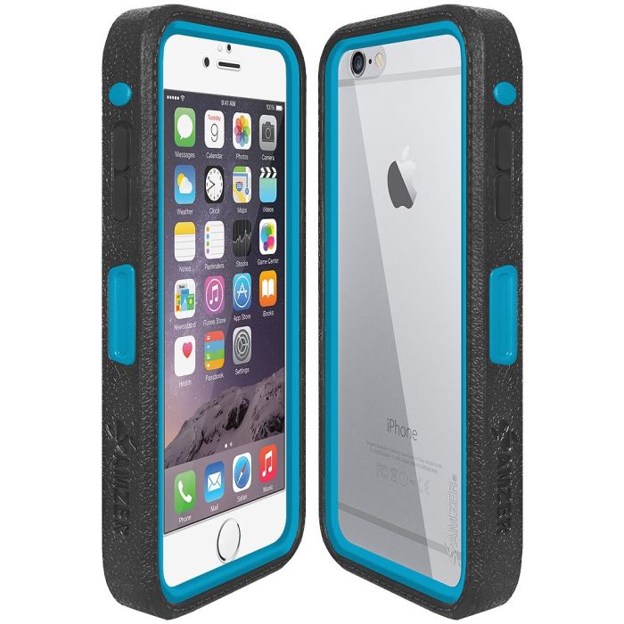 Amzer Crusta Rugged Case for iPhone 6 Plus & 6s Plus - Tempered Glass, Belt Clip, Black on Blue