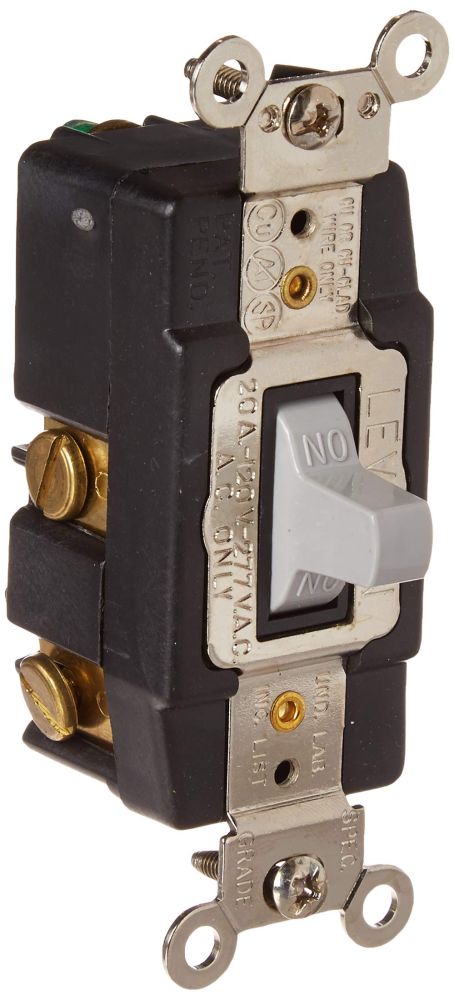 Leviton 1257-GY 20 Amp Toggle Switch: Industrial Grade, Momentary Contact, Center Off, Gray