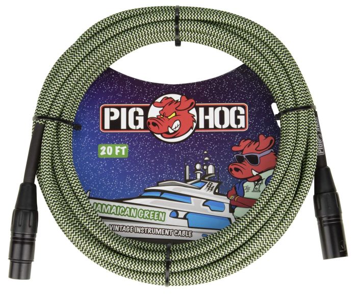 Pig Hog 20ft Woven Mic Cable - XLR, Jamaican Green | Durable & High-Quality Audio Solution