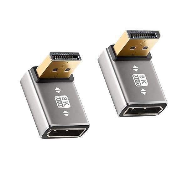 8K DisplayPort 1.4 Adapter 90 Degree and 270 Degree Gold Plated Adapter 2 Pack, Right Angle DP Male to Female Vertical Connector Converter DP L Shape Extender, Support 8K@60Hz?4K@144Hz?4K@60Hz?4K@30Hz