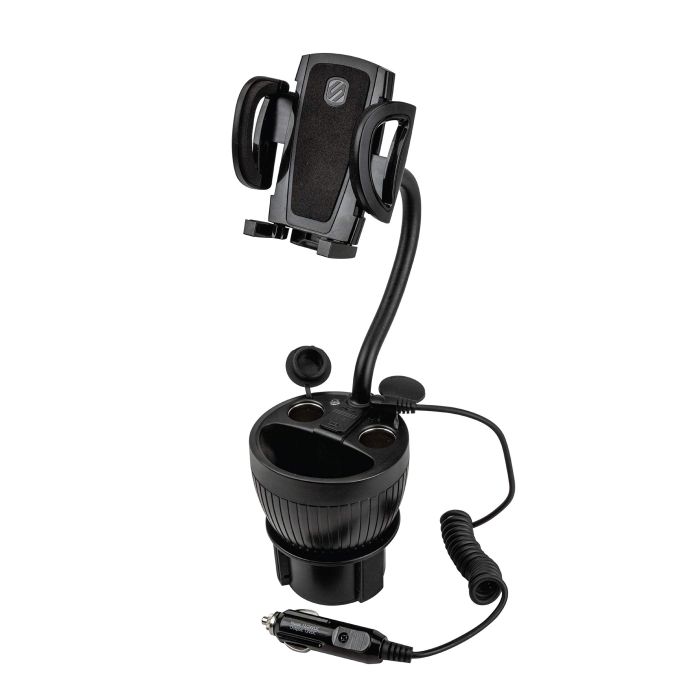 Scosche UH2PCUP PowerHub: 4'' Adjustable Phone & Cup Holder Mount for Vehicles - Charge 4 Devices with Flexible Neck