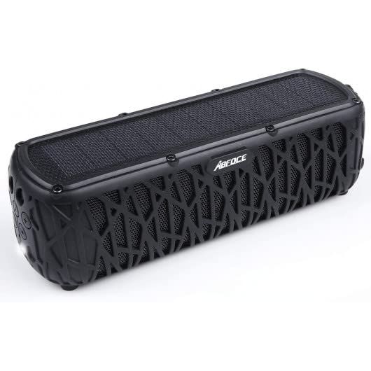 ABFOCE Solar Bluetooth Speaker: 60H Playtime, 5000mAh Power Bank, Portable Outdoor Stereo with Mic - Black