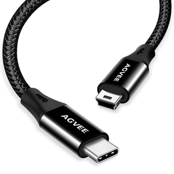 AGVEE 2 Pack USB-C to Mini USB Cable 3.3ft - Durable Braided Charger for Cameras, GPS, Blue Yeti & More