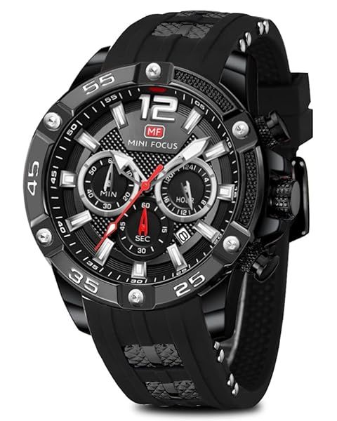 Shop AIMES Men's Unique Casual Chronograph Watches - Waterproof, Luminous, Black Silicon Band Fashion (A2-Black)