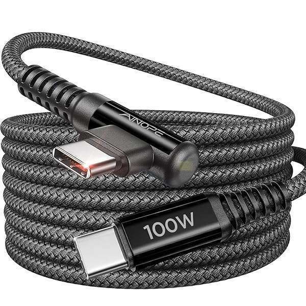 AINOPE 100W USB C to USB C Cable - Fast Charging Right Angle Cord for iPhone 16 Pro Max, MacBook, iPad Pro & Samsung - 6.6FT Black